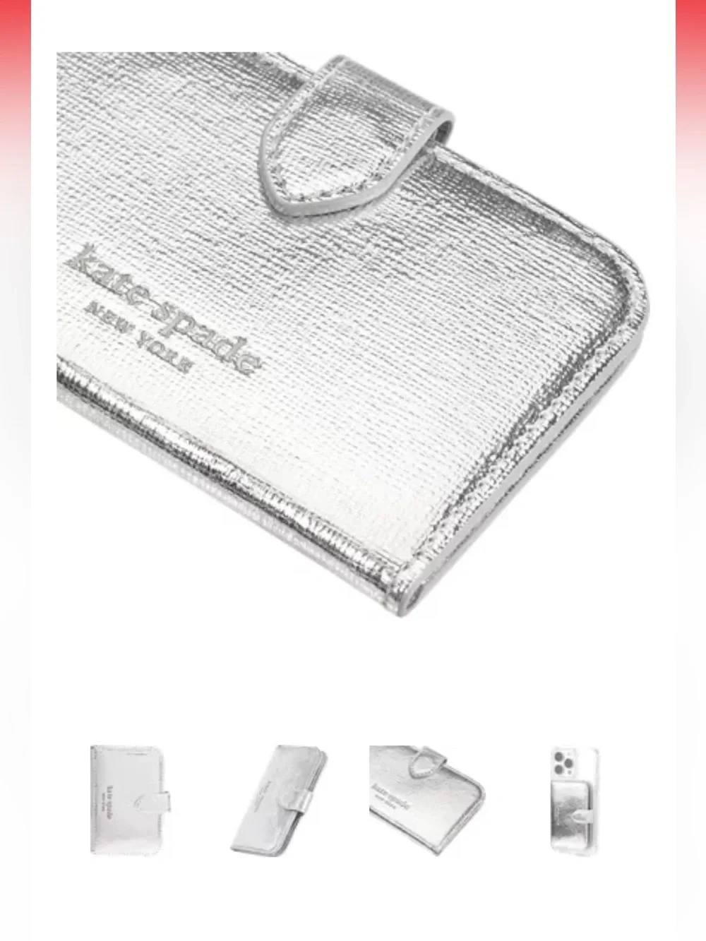 NEW - kate spade metallic silver magnetic wallet phone case